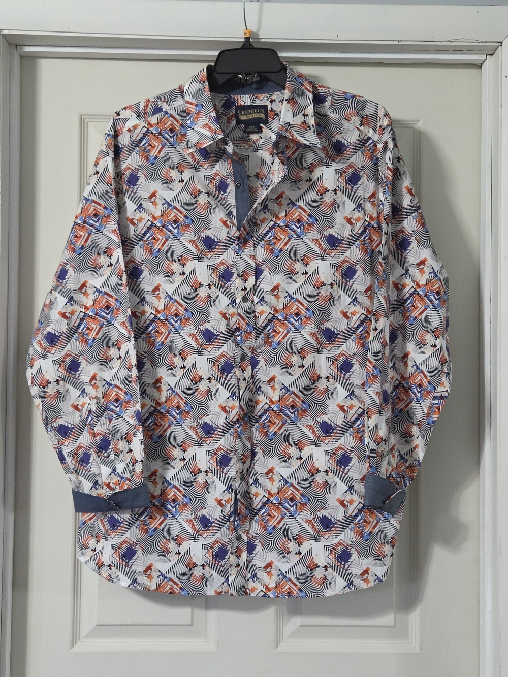 Daniel Cremieux White Button-Up Shirt with Blue and Orange Geo Print